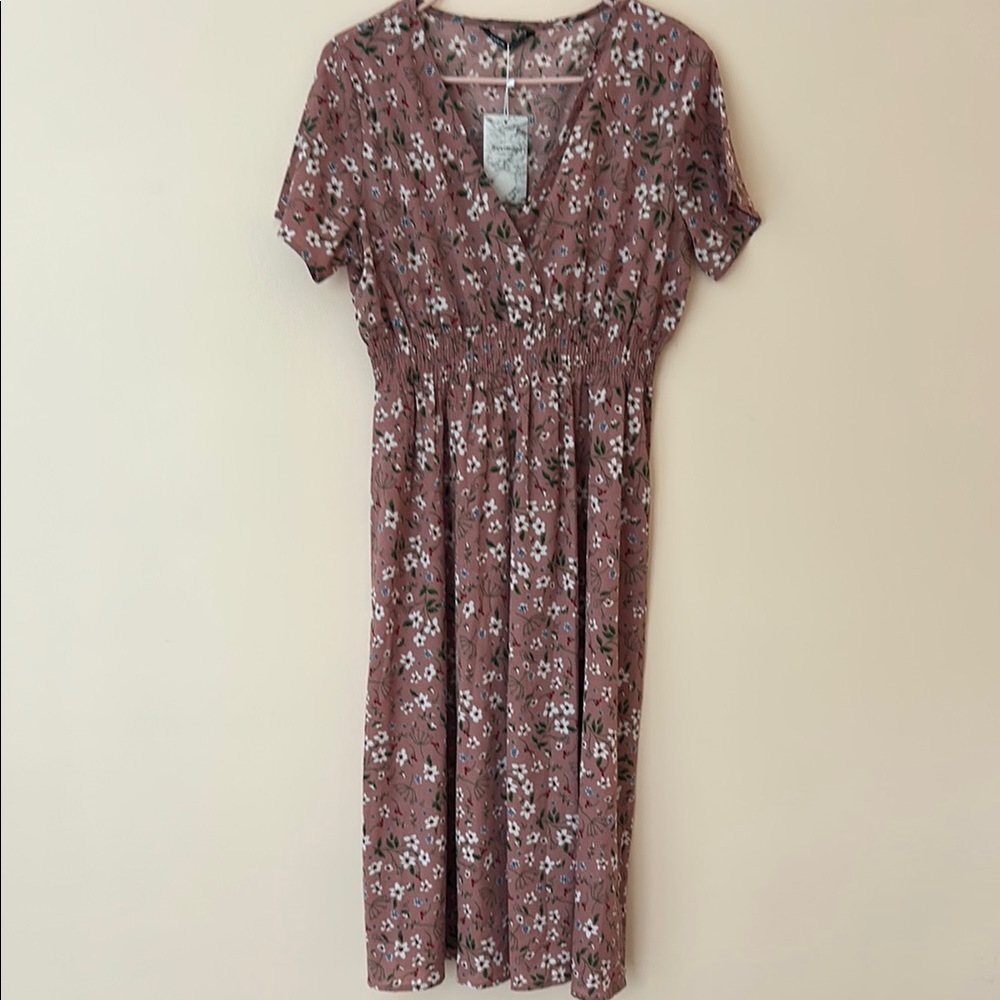 SHEIN Pink Flutter Sleeve V-Neck Sundress